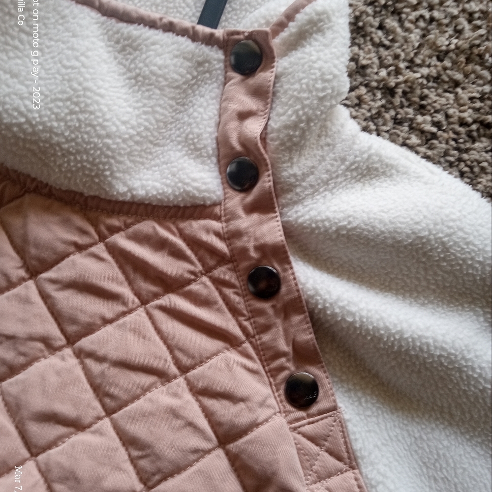 Abercrombie & Fitch Asymmetrical Snap-Up Fleece Jacket Pink White Size Small - Picture 5 of 12